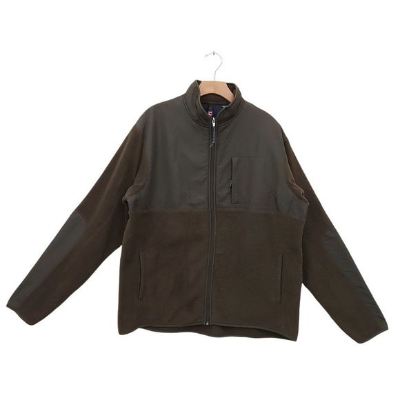 Chaps Mens Fleece Jacket Size XL Olive Full Zip Pockets Long Sleeve High Neck - Picture 1 of 11